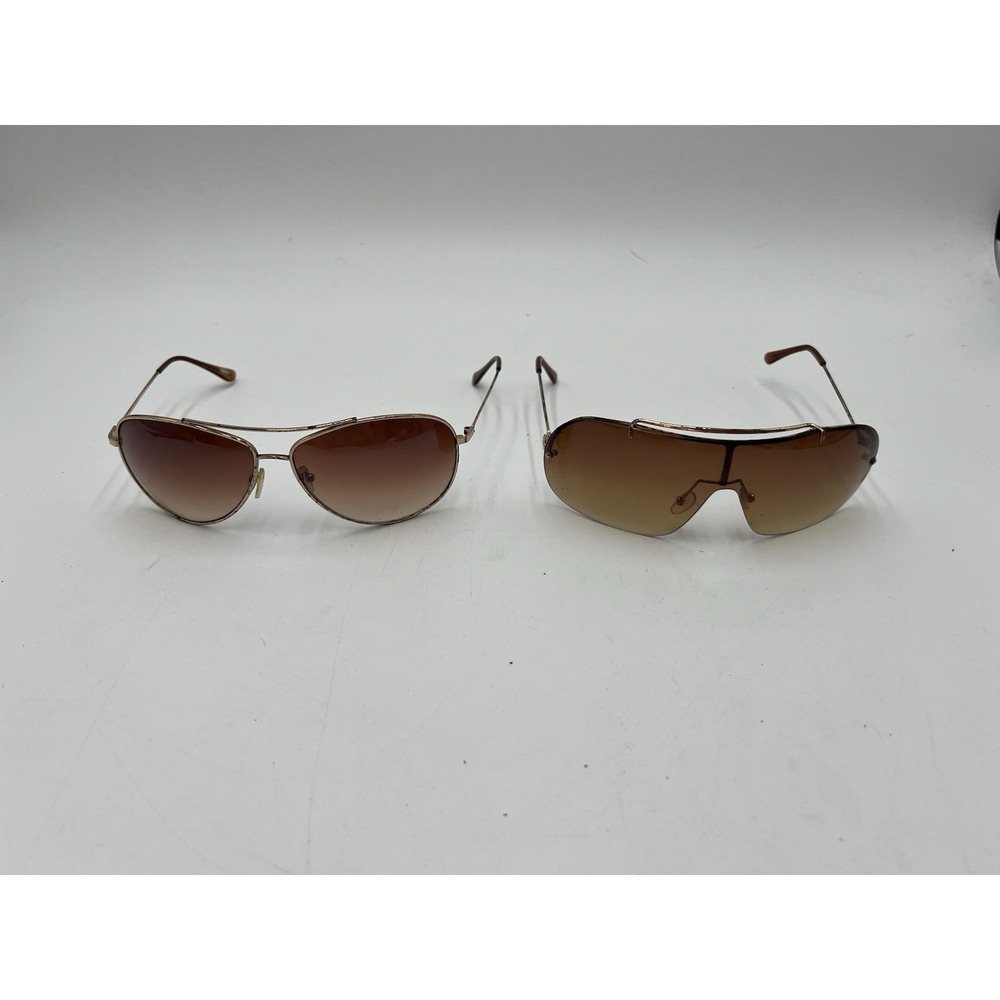 Vintage Y2K Sunglasses Lot Aviator Shield Wrap Brown Gradient Gold Tone